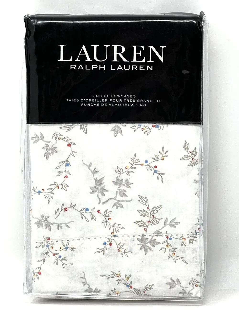 Ralph Lauren Carolyne Vine KING Pillowcases Grey Pair Of 2 - 20” X 40” NIP